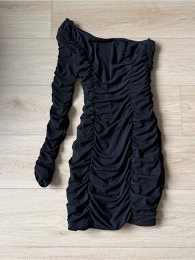 Ruby Rox Black One-Shoulder Ruched Bodycon Mini Dress